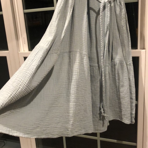 Cotton gauze baby blue puff sleeve tiered dress - Picture 5 of 6